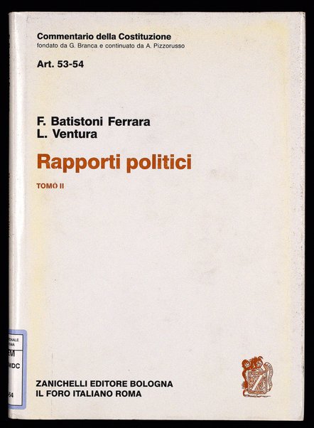 Art. 53-54 : Rapporti politici. To. 2 / Franco Batistoni Ferrara: art. 53, Luigi Ventura: art. 54
