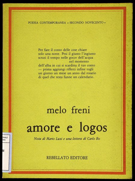 Amore e logos / Melo Freni ; nota di Mario Luzi e una lettera di Carlo Bo