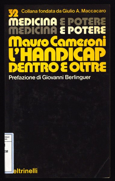 L'handicap dentro e oltre / Mauro Cameroni ; prefazione di Giovanni Berlinguer