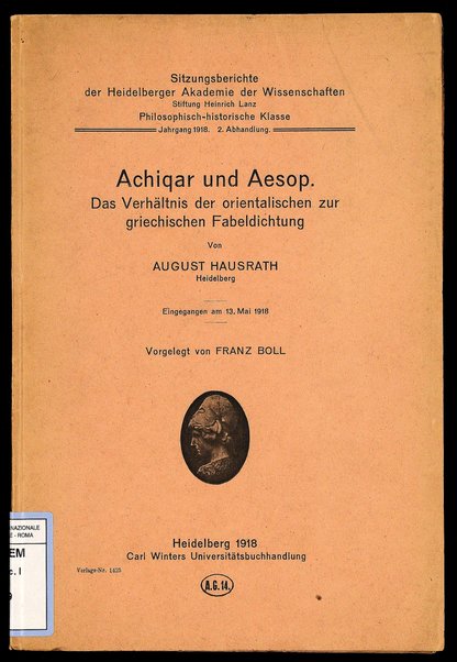 Achiqar und Aesop : das Verhaltnis der orientalischen zur griechischen Fabeldichtung / von August Hausrath
