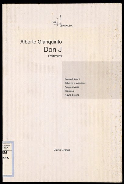 Don J : frammenti / Alberto Gianquinto ; disegni di Michele Cappellesso ; prefazione di Filippo Bettini ; premessa dell'autore