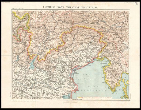 Carta dei confini politici e dei limiti naturali nord-orientali dell'Italia / Domenico Locchi, G. Roggero
