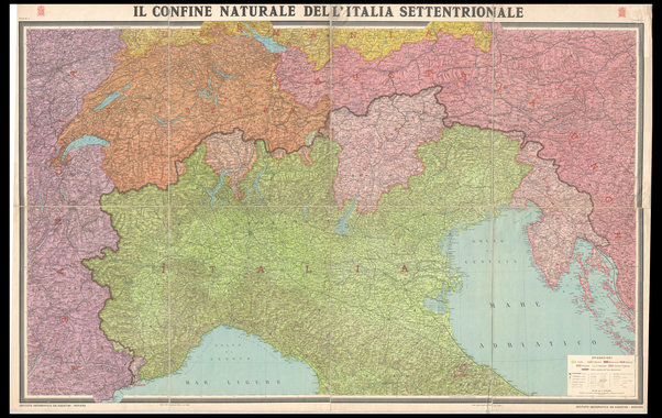 Il confine naturale dell'Italia settentrionale : grande carta corografica a colori in due fogli