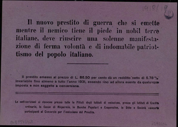 Il nuovo prestito di guerra che si emette mentre il nemico tiene piede ...