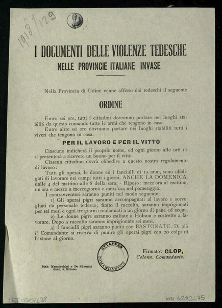I documenti delle violenze tedesche nelle provincie italiane invase