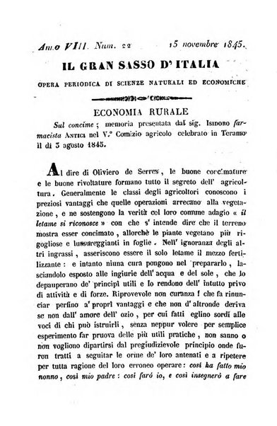 Il Gran Sasso d'Italia opera periodica di scienze mediche ed economiche