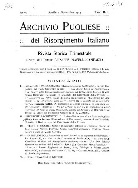 Archivio pugliese del risorgimento italiano rivista storica trimestrale