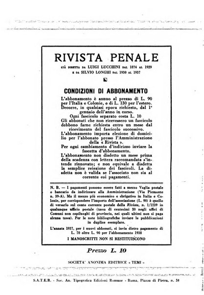 Rivista penale. Massimario di giurisprudenza delle sezioni penali della corte di cassazione