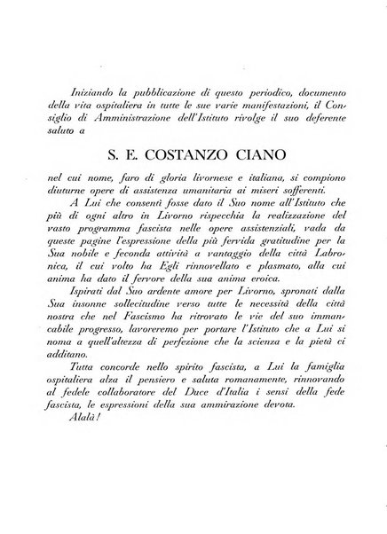 L'Ospedale Costanzo Ciano organo della vita ospedaliera