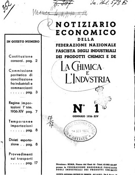 Notiziario economico della Federazione nazionale fascista degli industriali dei prodotti chimici e de la chimica e l'industria