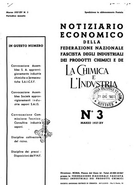 Notiziario economico della Federazione nazionale fascista degli industriali dei prodotti chimici e de la chimica e l'industria