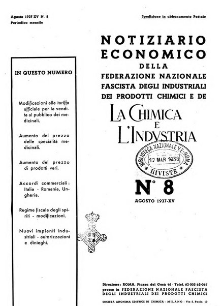 Notiziario economico della Federazione nazionale fascista degli industriali dei prodotti chimici e de la chimica e l'industria