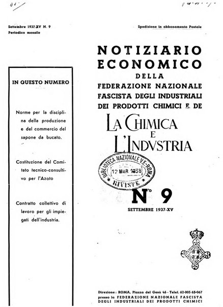 Notiziario economico della Federazione nazionale fascista degli industriali dei prodotti chimici e de la chimica e l'industria