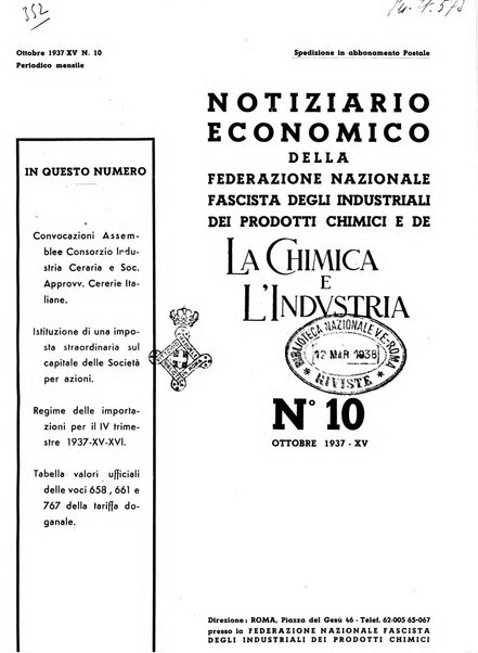 Notiziario economico della Federazione nazionale fascista degli industriali dei prodotti chimici e de la chimica e l'industria