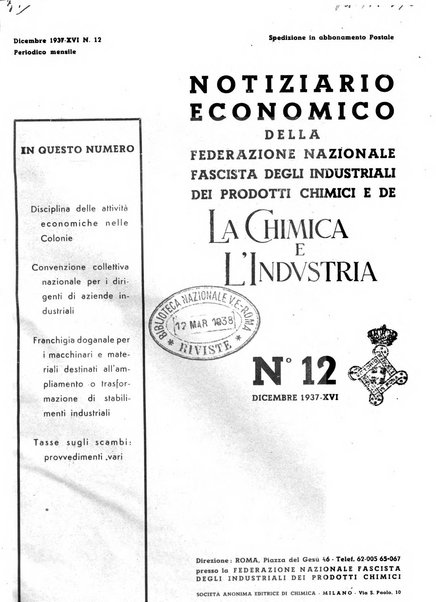 Notiziario economico della Federazione nazionale fascista degli industriali dei prodotti chimici e de la chimica e l'industria