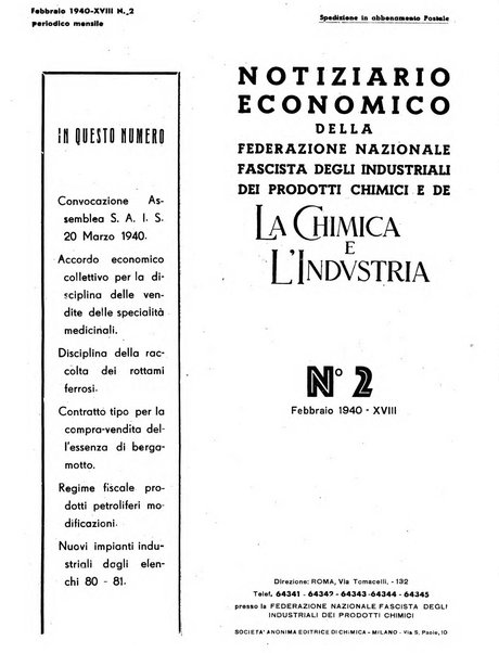 Notiziario economico della Federazione nazionale fascista degli industriali dei prodotti chimici e de la chimica e l'industria