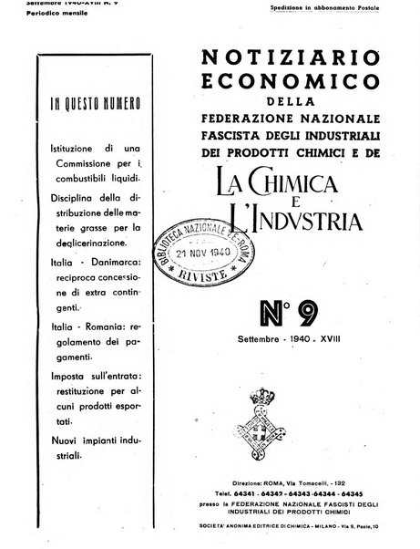 Notiziario economico della Federazione nazionale fascista degli industriali dei prodotti chimici e de la chimica e l'industria