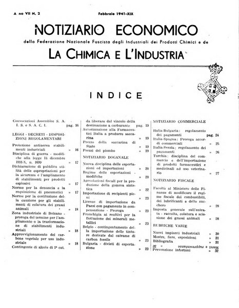 Notiziario economico della Federazione nazionale fascista degli industriali dei prodotti chimici e de la chimica e l'industria