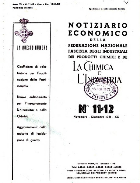 Notiziario economico della Federazione nazionale fascista degli industriali dei prodotti chimici e de la chimica e l'industria