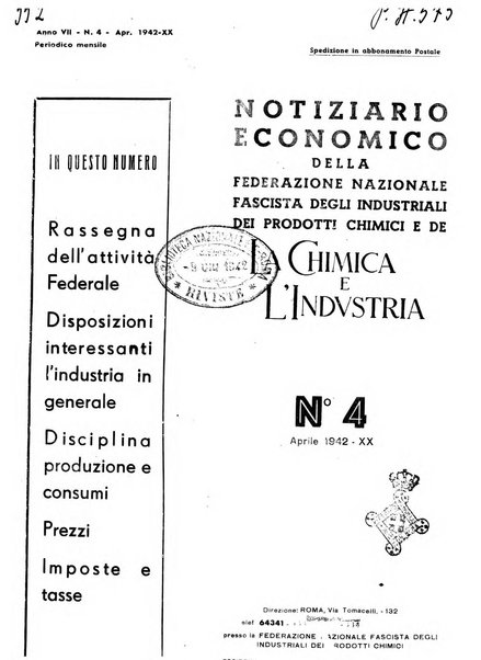 Notiziario economico della Federazione nazionale fascista degli industriali dei prodotti chimici e de la chimica e l'industria