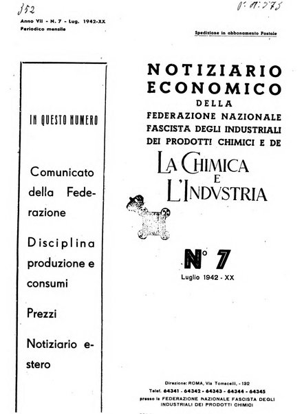 Notiziario economico della Federazione nazionale fascista degli industriali dei prodotti chimici e de la chimica e l'industria