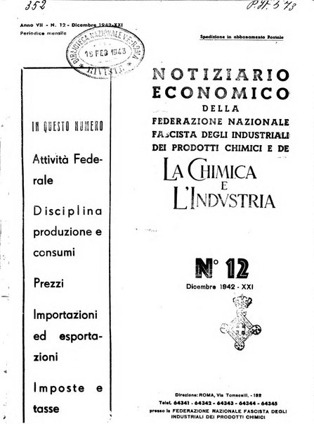 Notiziario economico della Federazione nazionale fascista degli industriali dei prodotti chimici e de la chimica e l'industria