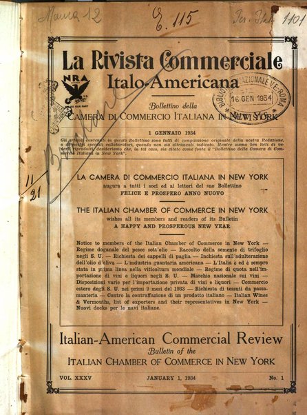 Rivista commerciale italo-americana bollettino settimanale della Camera di commercio italiana in New York
