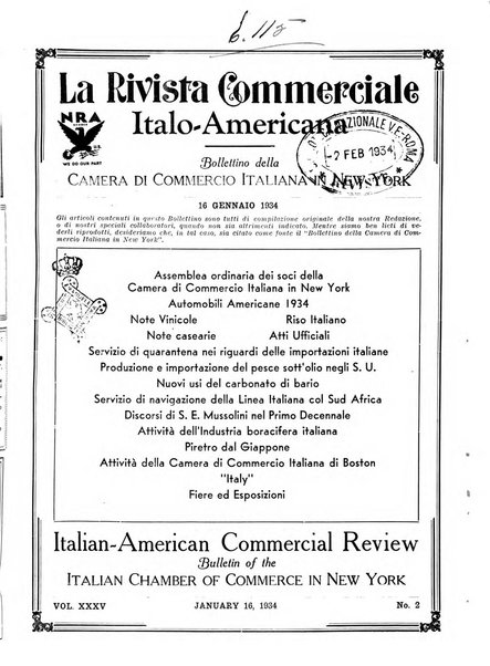 Rivista commerciale italo-americana bollettino settimanale della Camera di commercio italiana in New York