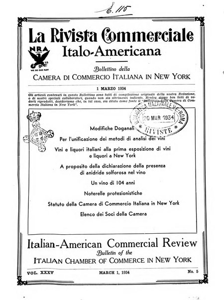 Rivista commerciale italo-americana bollettino settimanale della Camera di commercio italiana in New York