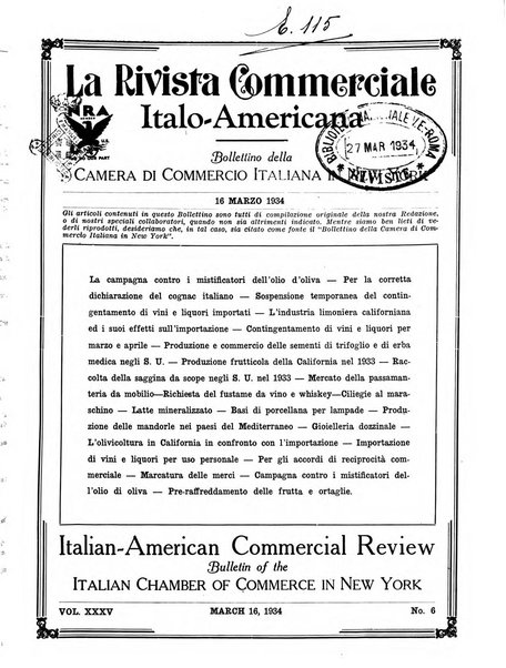 Rivista commerciale italo-americana bollettino settimanale della Camera di commercio italiana in New York