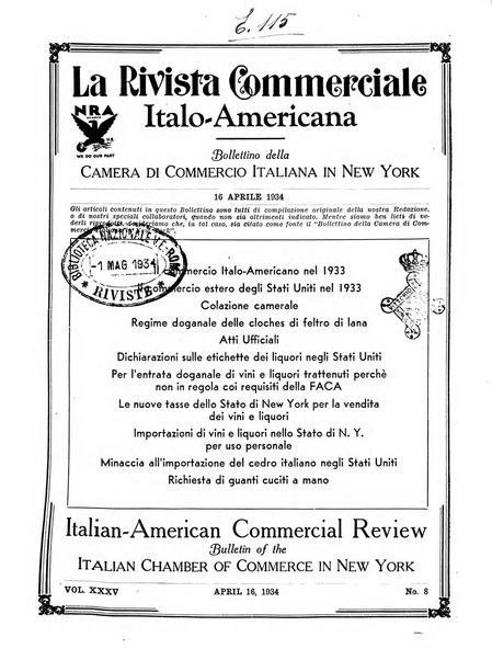 Rivista commerciale italo-americana bollettino settimanale della Camera di commercio italiana in New York