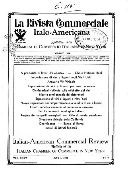 Rivista commerciale italo-americana bollettino settimanale della Camera di commercio italiana in New York