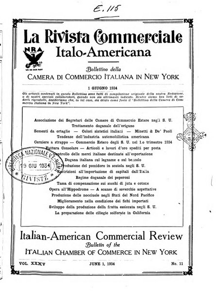 Rivista commerciale italo-americana bollettino settimanale della Camera di commercio italiana in New York