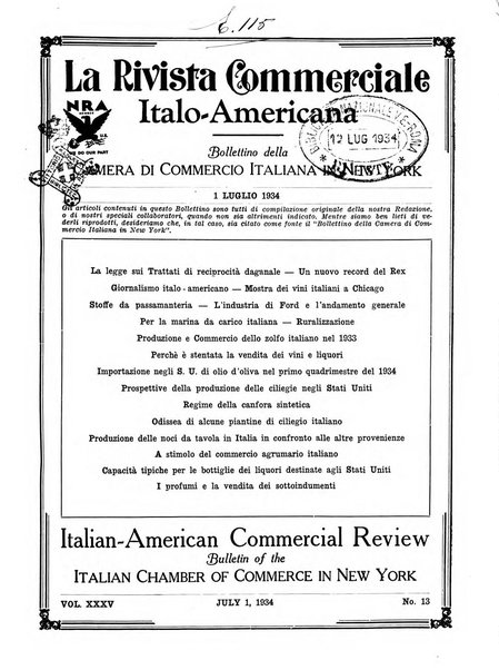 Rivista commerciale italo-americana bollettino settimanale della Camera di commercio italiana in New York