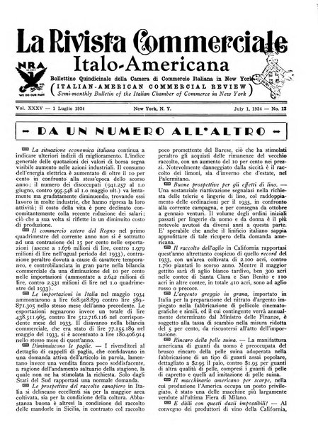 Rivista commerciale italo-americana bollettino settimanale della Camera di commercio italiana in New York