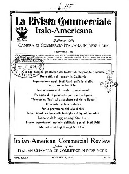 Rivista commerciale italo-americana bollettino settimanale della Camera di commercio italiana in New York