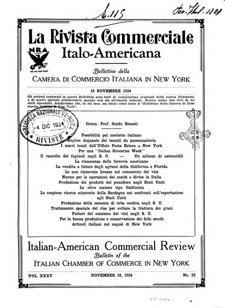 Rivista commerciale italo-americana bollettino settimanale della Camera di commercio italiana in New York