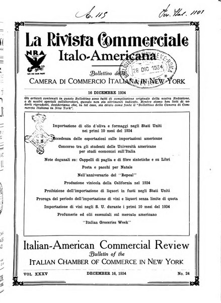 Rivista commerciale italo-americana bollettino settimanale della Camera di commercio italiana in New York