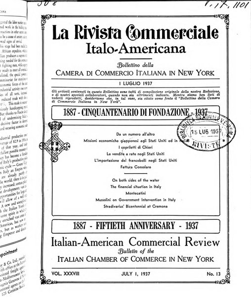 Rivista commerciale italo-americana bollettino settimanale della Camera di commercio italiana in New York