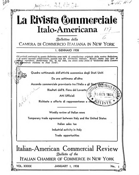 Rivista commerciale italo-americana bollettino settimanale della Camera di commercio italiana in New York