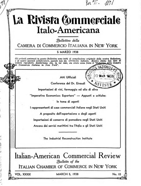 Rivista commerciale italo-americana bollettino settimanale della Camera di commercio italiana in New York