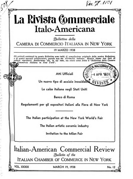 Rivista commerciale italo-americana bollettino settimanale della Camera di commercio italiana in New York