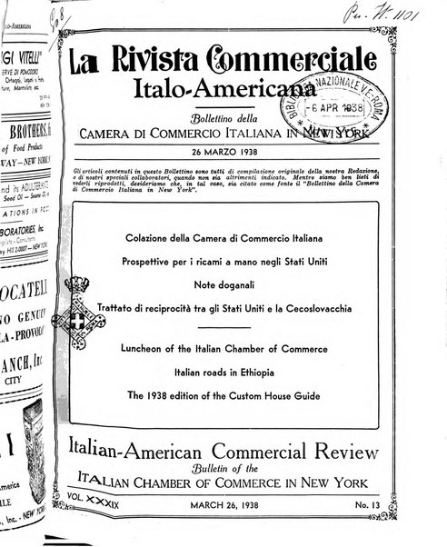 Rivista commerciale italo-americana bollettino settimanale della Camera di commercio italiana in New York