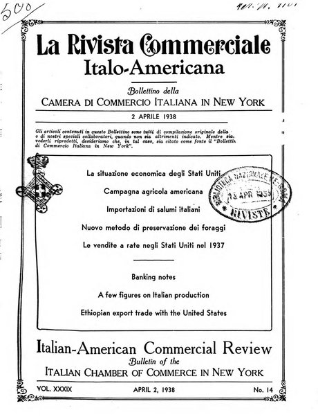 Rivista commerciale italo-americana bollettino settimanale della Camera di commercio italiana in New York