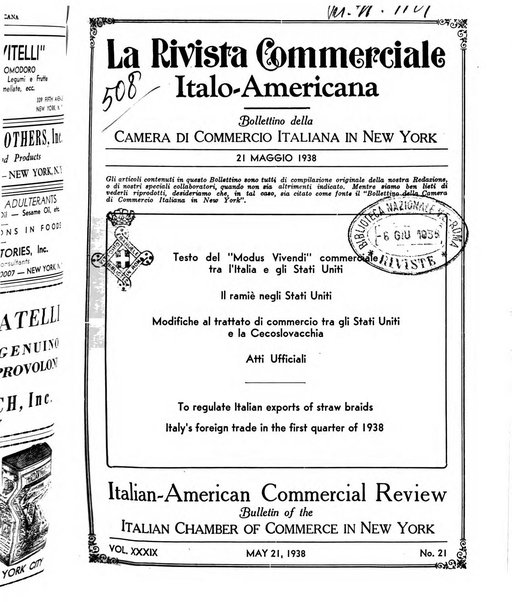 Rivista commerciale italo-americana bollettino settimanale della Camera di commercio italiana in New York