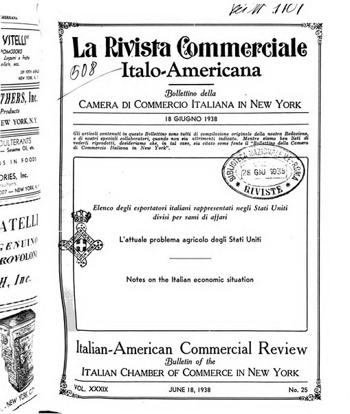 Rivista commerciale italo-americana bollettino settimanale della Camera di commercio italiana in New York