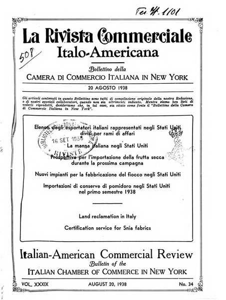 Rivista commerciale italo-americana bollettino settimanale della Camera di commercio italiana in New York