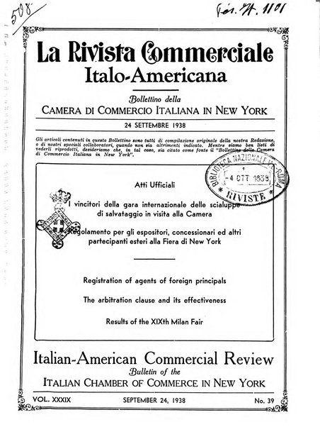 Rivista commerciale italo-americana bollettino settimanale della Camera di commercio italiana in New York