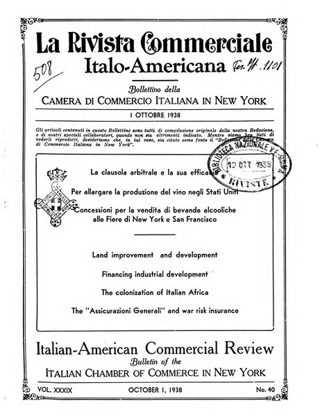 Rivista commerciale italo-americana bollettino settimanale della Camera di commercio italiana in New York