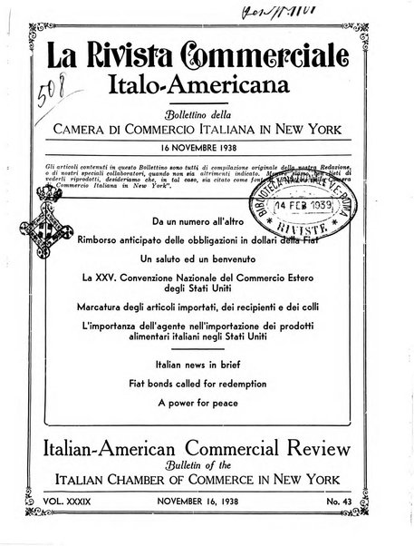 Rivista commerciale italo-americana bollettino settimanale della Camera di commercio italiana in New York